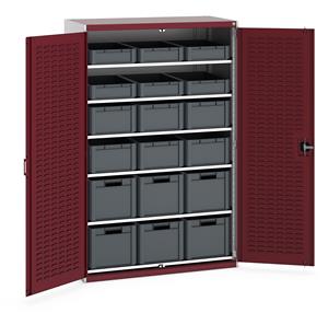 40022066.** 2000H x 1300W x 650D high volume Bott Cubio storage cupboard with louvre doors, supplied complete with:  6 x euroboxes 120mm high,  6 x euroboxes 220mm high.  6 x euroboxes 320mm high....